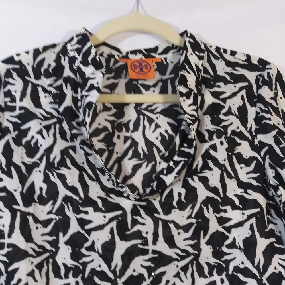 Tory Burch Black White Swinging Monkey Blouse Top Size 0